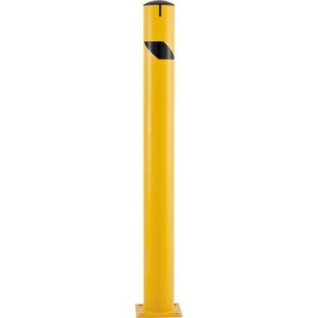 GEC Global Industrial Steel Bollard w/Chain Slots & Removable Cap, 5-1/2inDia. x 60inH, Yellow 670536M
